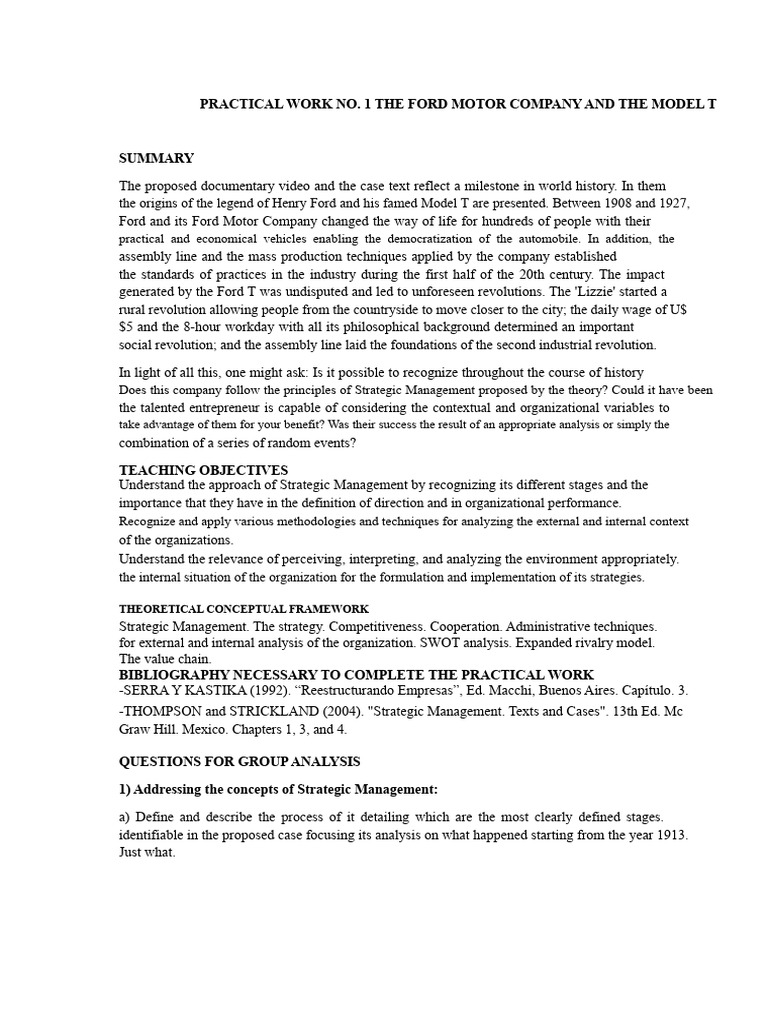 Practical Work - Ford - Strategy | PDF | Strategic Management | Car