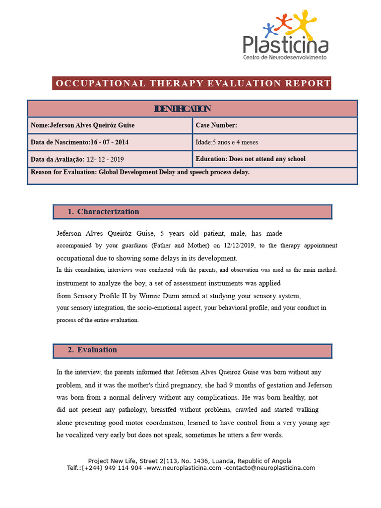 Occupational Therapy Evaluation for Child | PDF | Somatosensory System ...