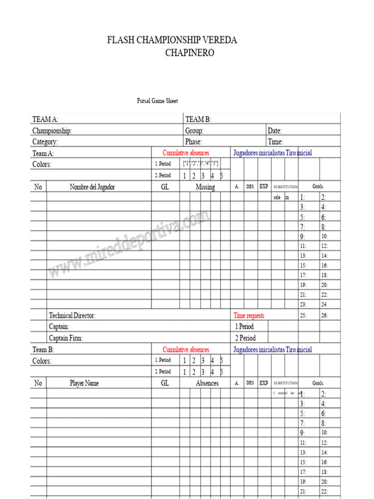 Futsal Game Sheet for Flash Championship | PDF | Sports Rules And ...