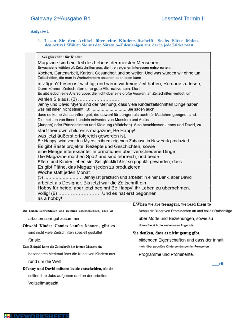Gateway - B1 - Leseprüfung Termin II | PDF