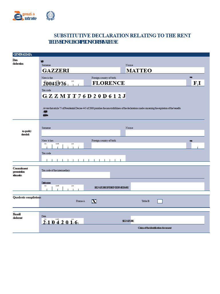 Substitutive Declaration for TV License | PDF