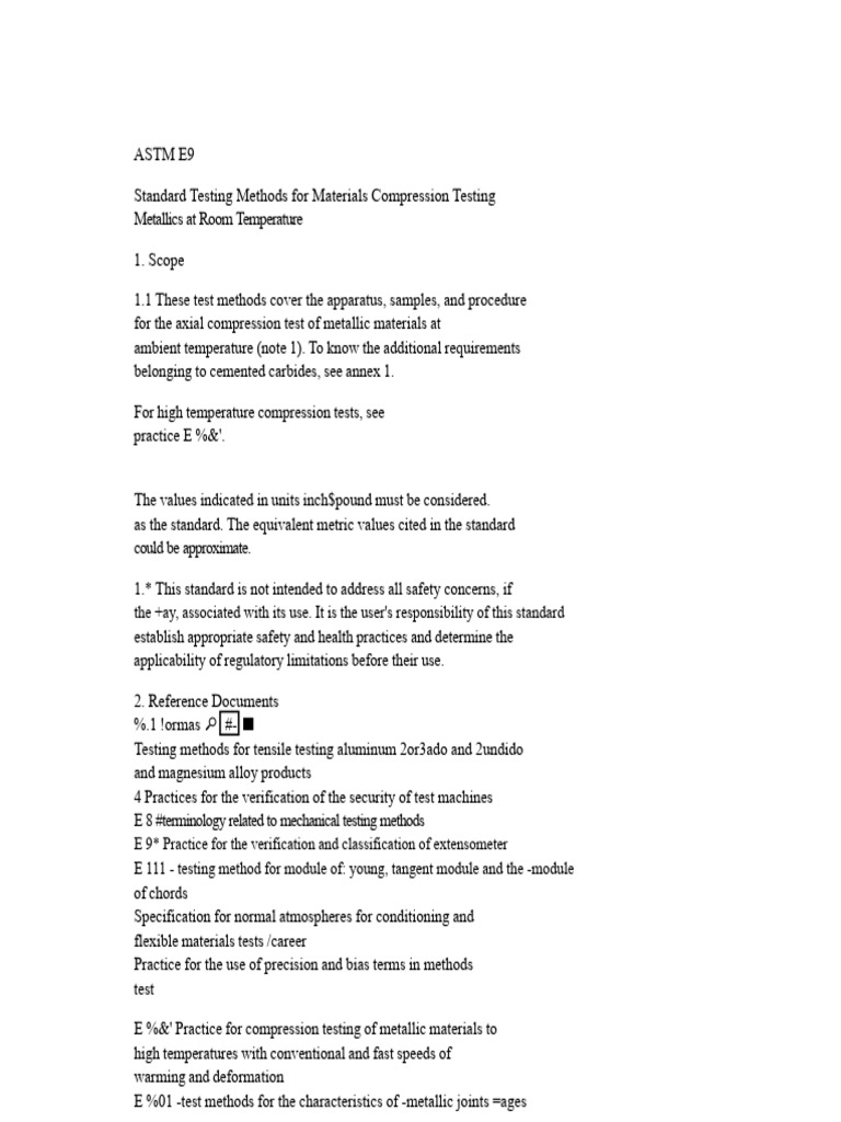 ASTM E9 Compression Testing Standards | PDF | Deformation (Engineering ...
