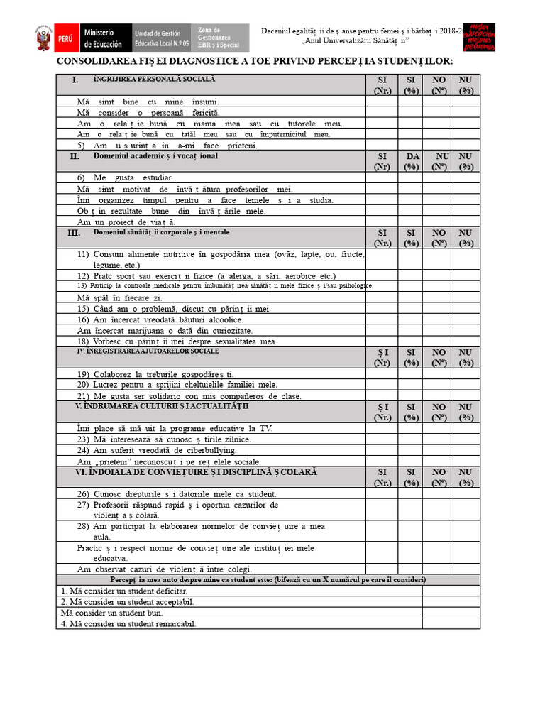 FISA DIAGNOSTICĂ TOE - Consolidată MODEL | PDF