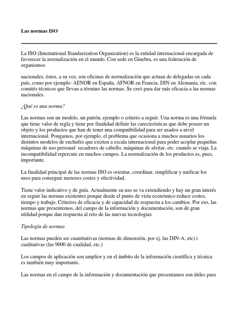 Las Normas ISO | PDF | Organización internacional para la ...