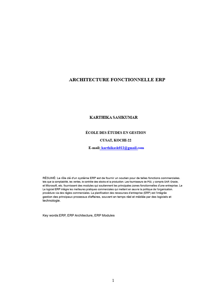 Architecture Fonctionnelle des ERP | PDF | Progiciel de gestion intégré ...