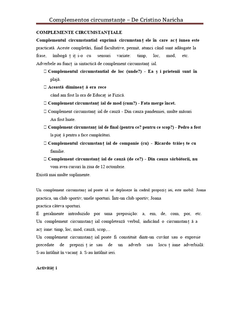 Complemente Circumstanțiale | PDF