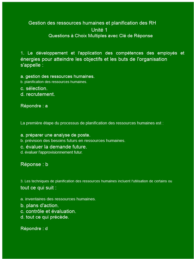 Gestion et Planification des Ressources Humaines | PDF | Gestion des ...