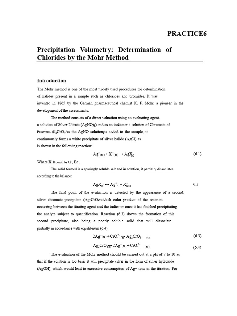 Mohr Method for Chloride Determination | PDF | Titration | Chemistry
