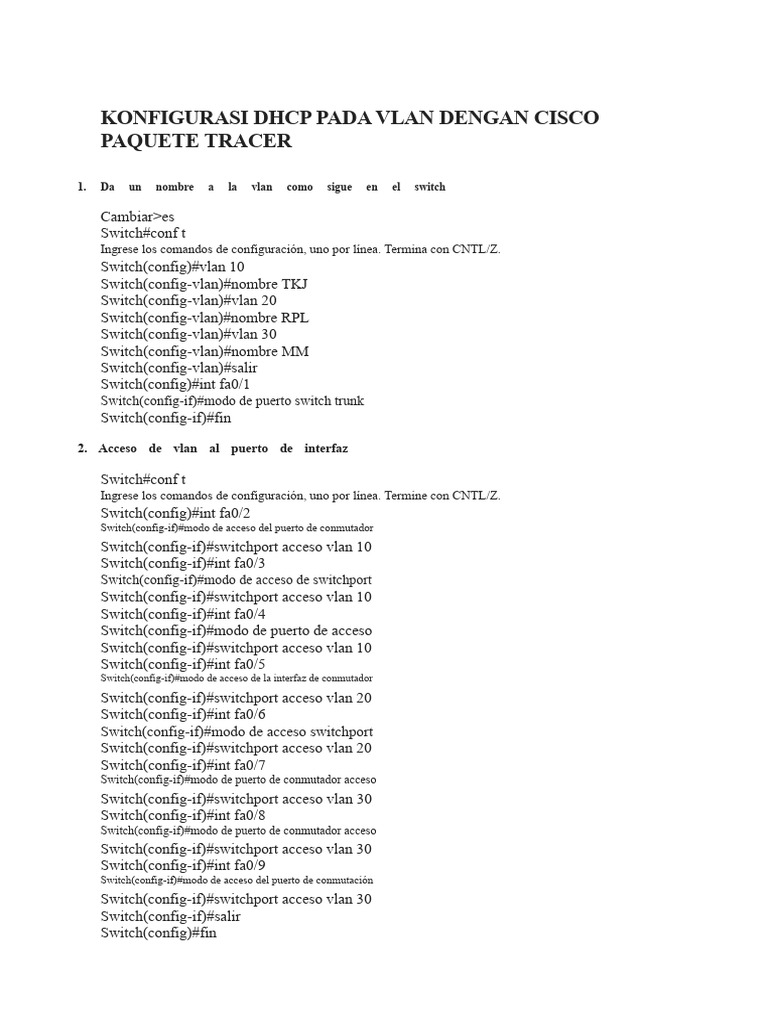 Configuración de DHCP en VLAN Con Cisco Packet Tracer | PDF ...