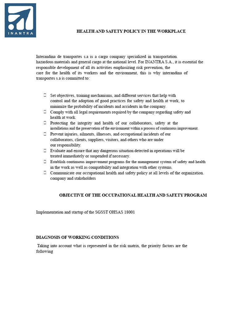 Occupational Health and Safety Policy | PDF | Occupational Safety And ...