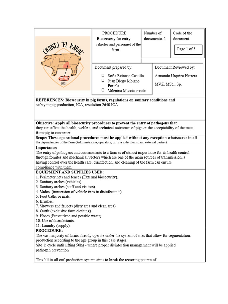 Biosecurity Protocol For The Entry of Vehicles and Personnel To The ...