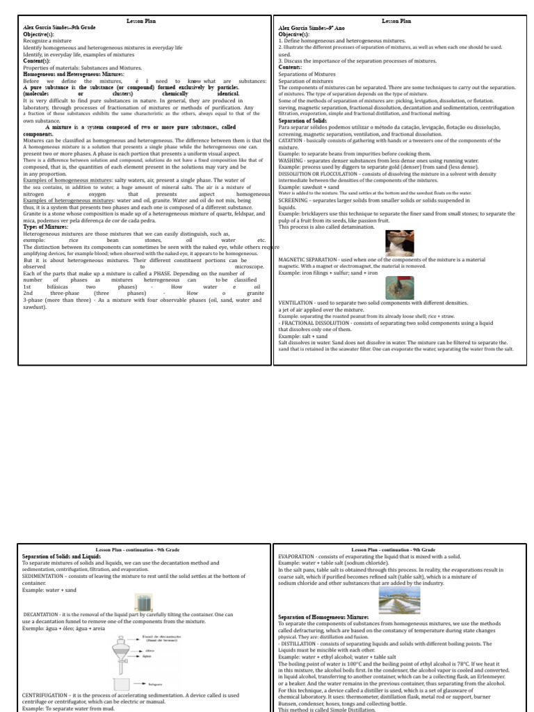 Lesson Plan For 8th and 9th Grades - Substances and Mixtures ...