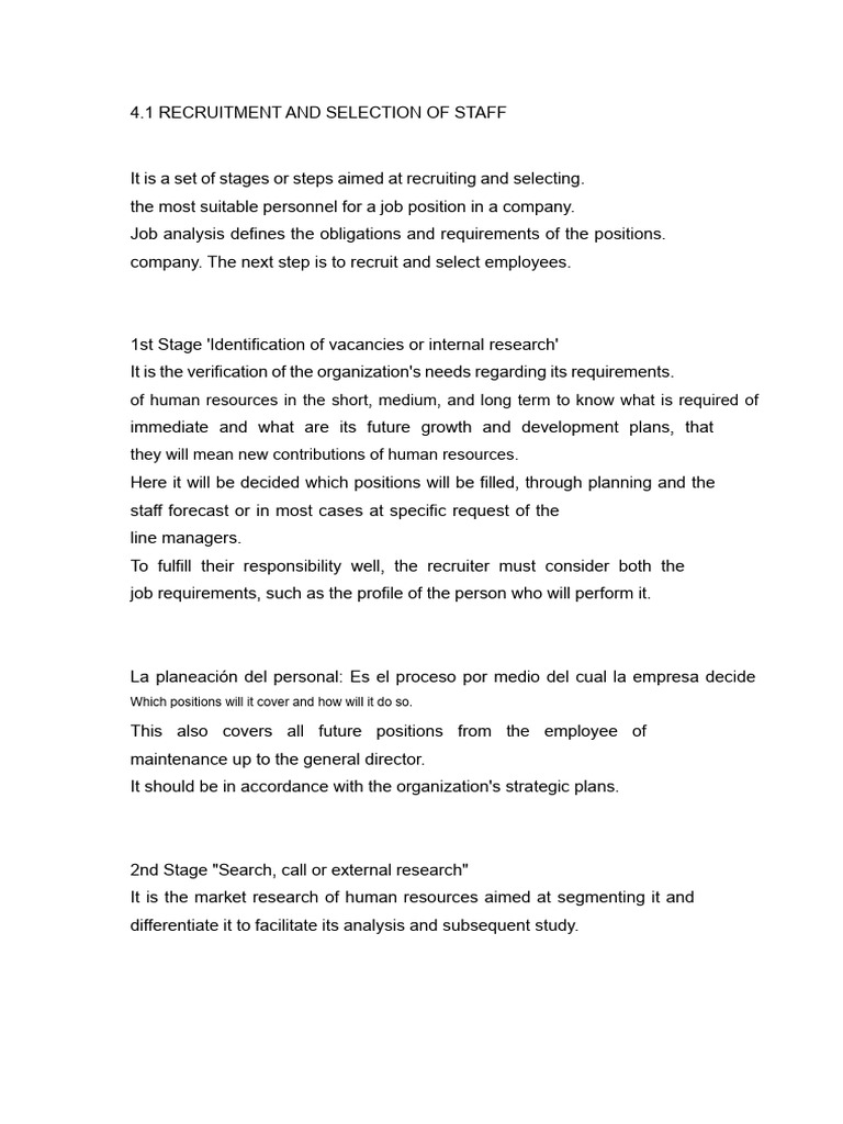 4.1 Recruitment and Selection of Personnel | PDF | Recruitment | Human ...