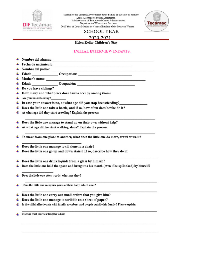 Initial Interview Infants | PDF | Infancy | Family