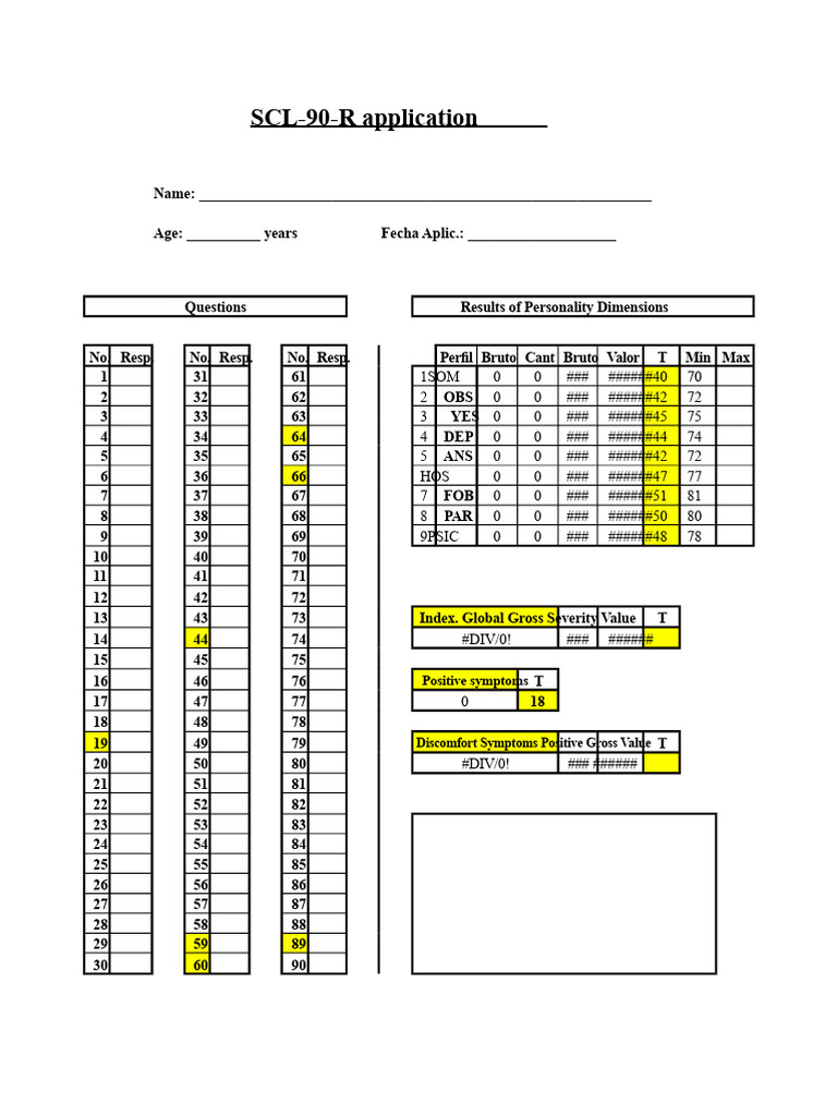 SCL-90-R Personality Assessment Form | PDF