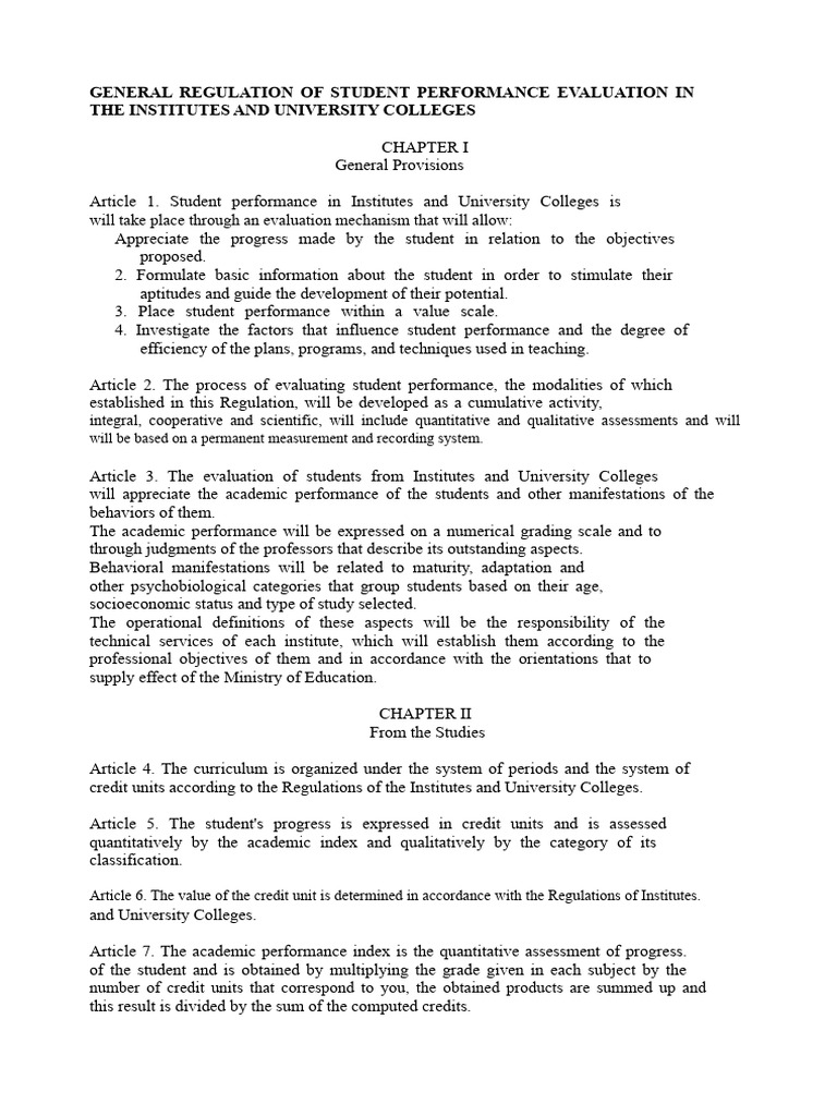 Student Performance Evaluation Regulations | PDF | Evaluation | Teachers