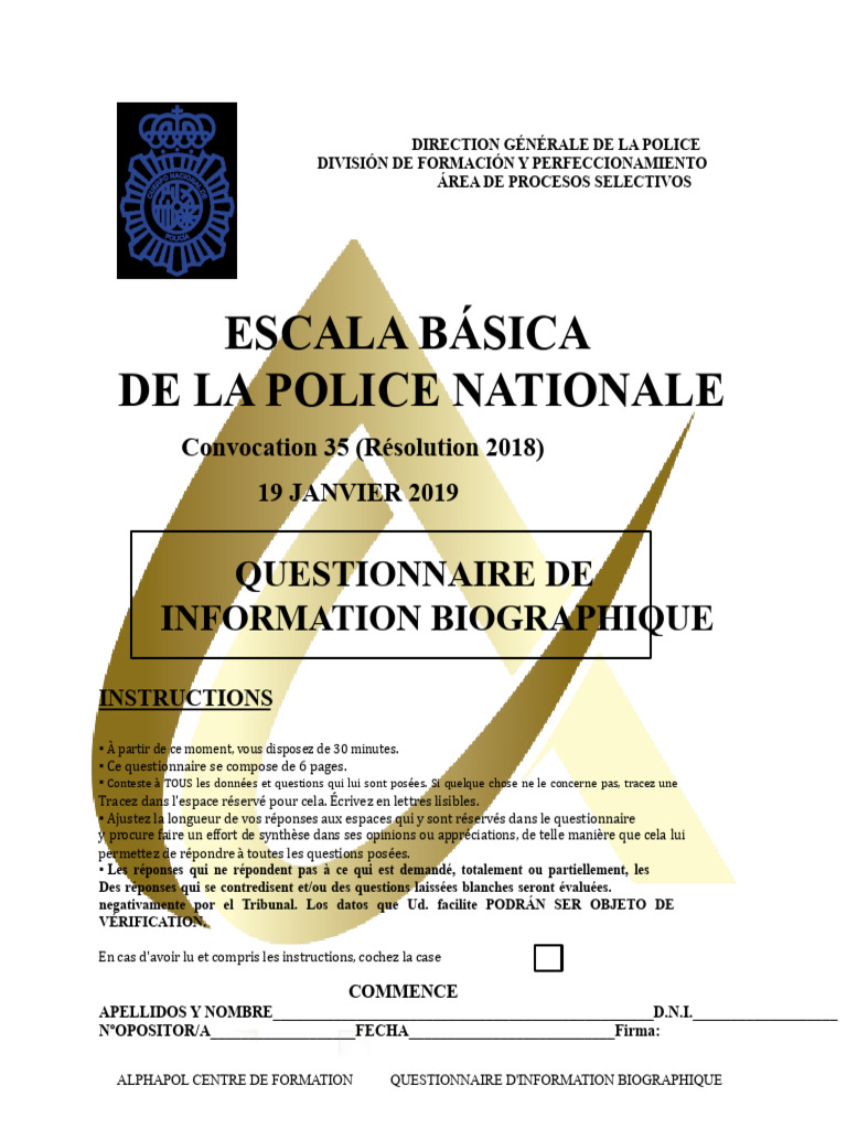 Questionnaire Biographique Police Nationale | PDF