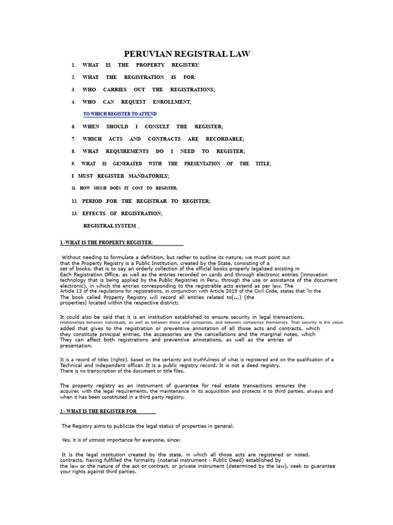 Peruvian Registry Law | PDF | Notary Public | Mortgage Law