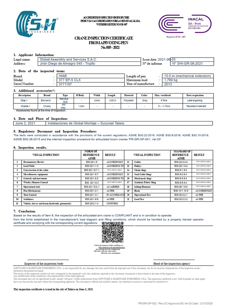 OP-002 INSPECTION CERTIFICATE No. 05 | PDF