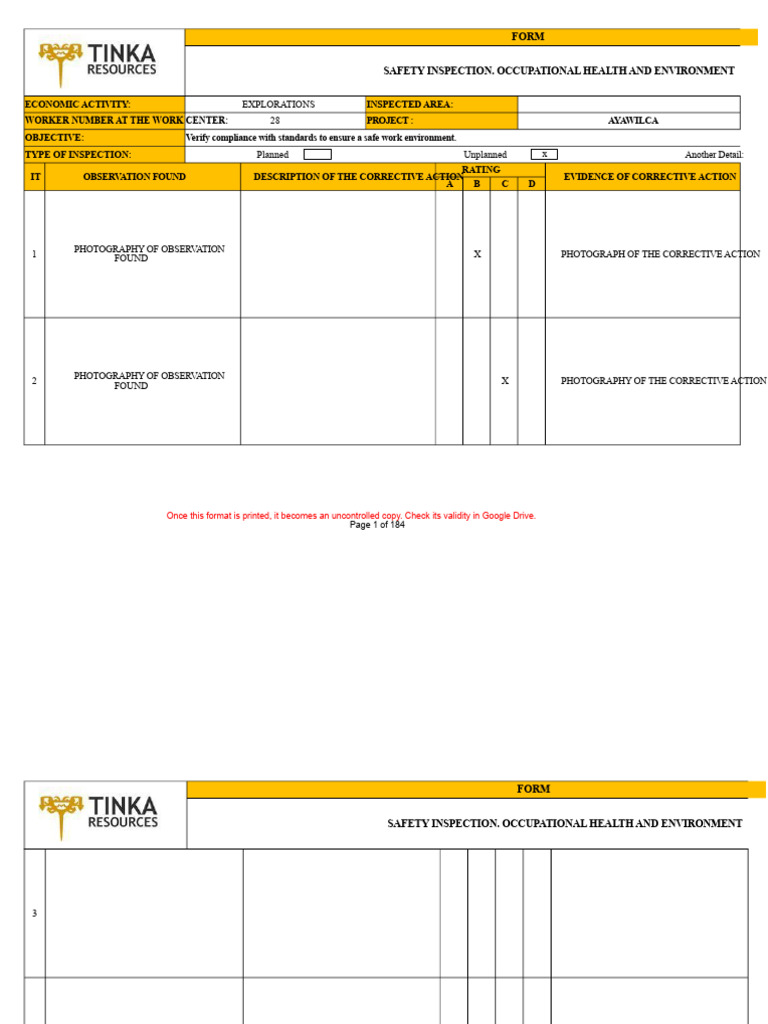 Safety Inspection Report Template | PDF | Occupational Safety And ...