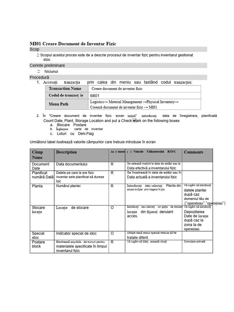 MI01 Creare Document de Inventar Fizic | PDF
