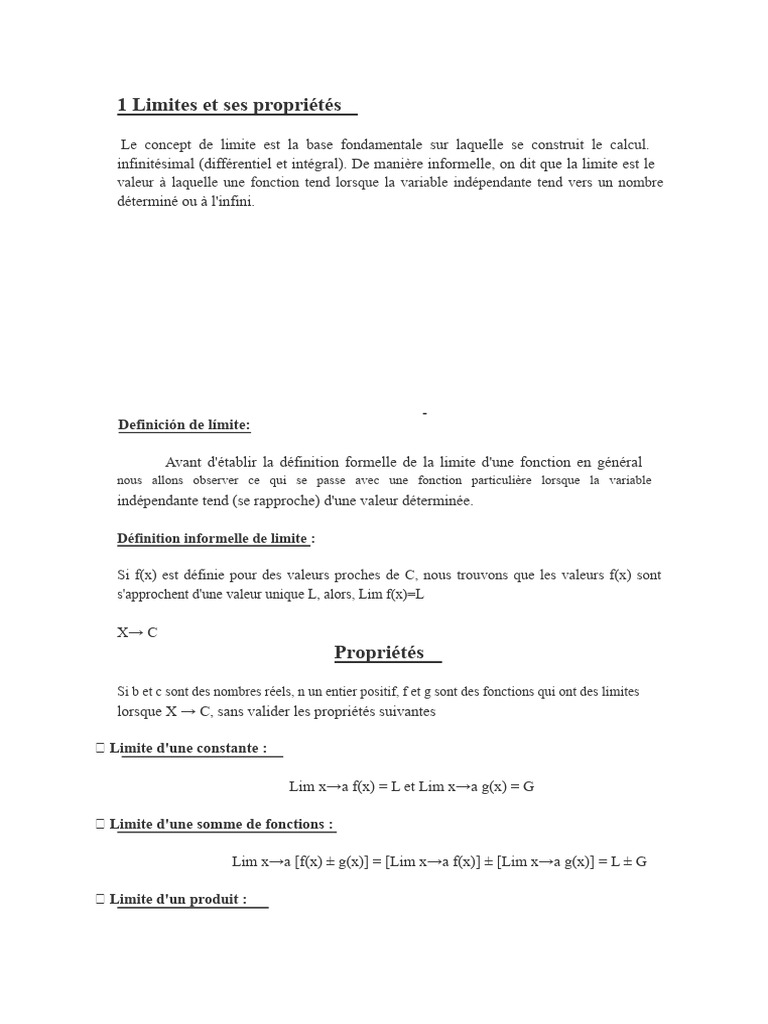 Propriétés et définitions des limites PDF Limite (mathématiques — free download