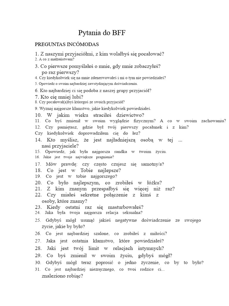 Pytania Do BFF | PDF