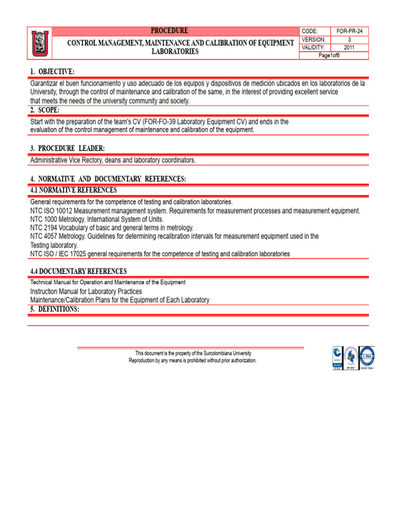 Equipment Calibration and Maintenance Procedures | PDF | Calibration ...