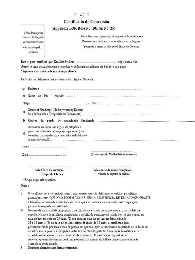 Certificado de Concessão para Deficientes | PDF