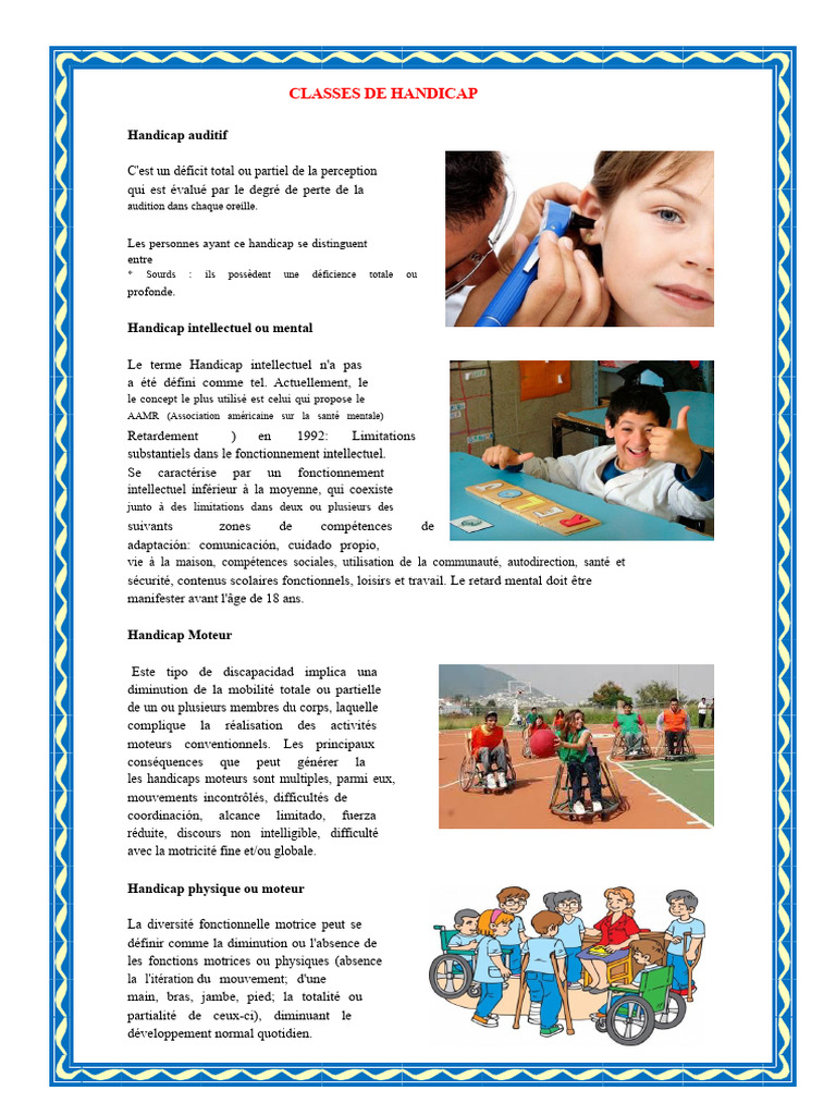 Types de handicaps : auditif, intellectuel, moteur | PDF
