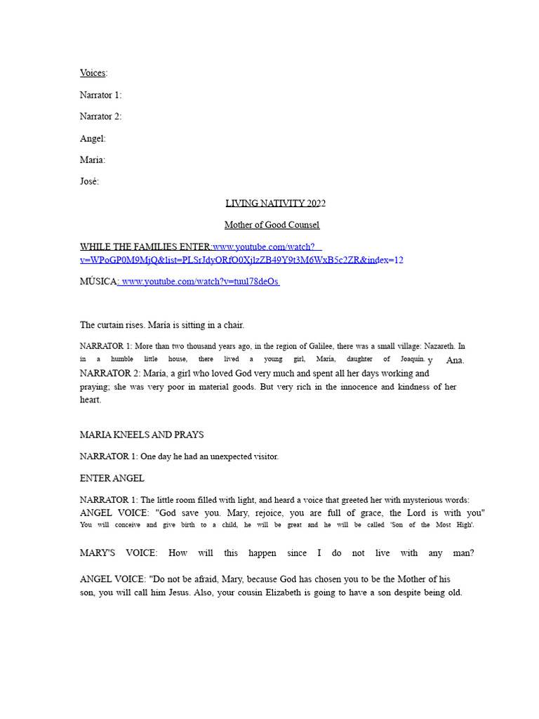 Living Nativity 2022 Script | PDF | Nativity Of Jesus | Mary, Mother Of ...