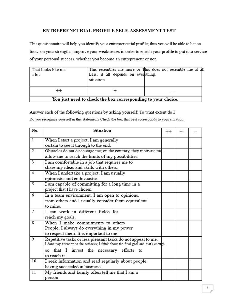 Entrepreneurial Profile Self-Assessment Test | PDF | Questionnaire ...