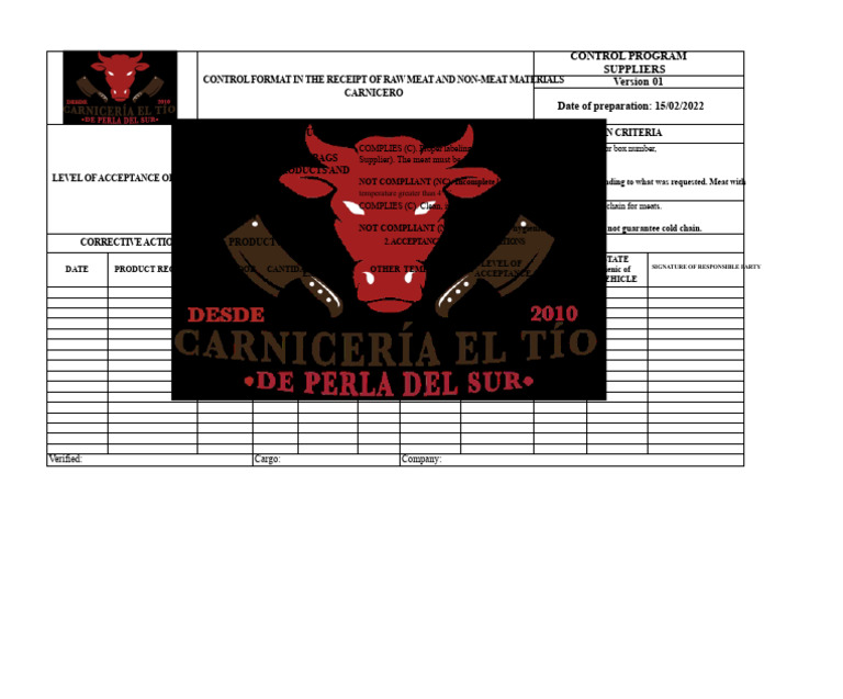 Meat Receipt Control Program Guidelines | PDF