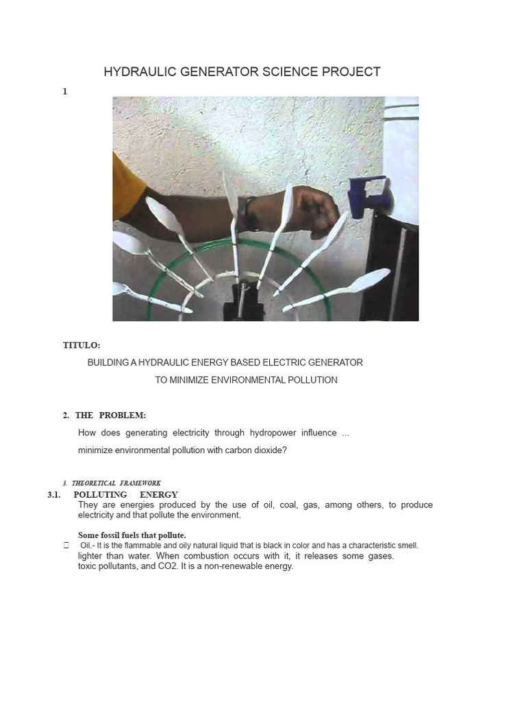 HYDRAULIC GENERATOR SCIENCE PROJECT.docx | PDF | Hydropower | Renewable ...