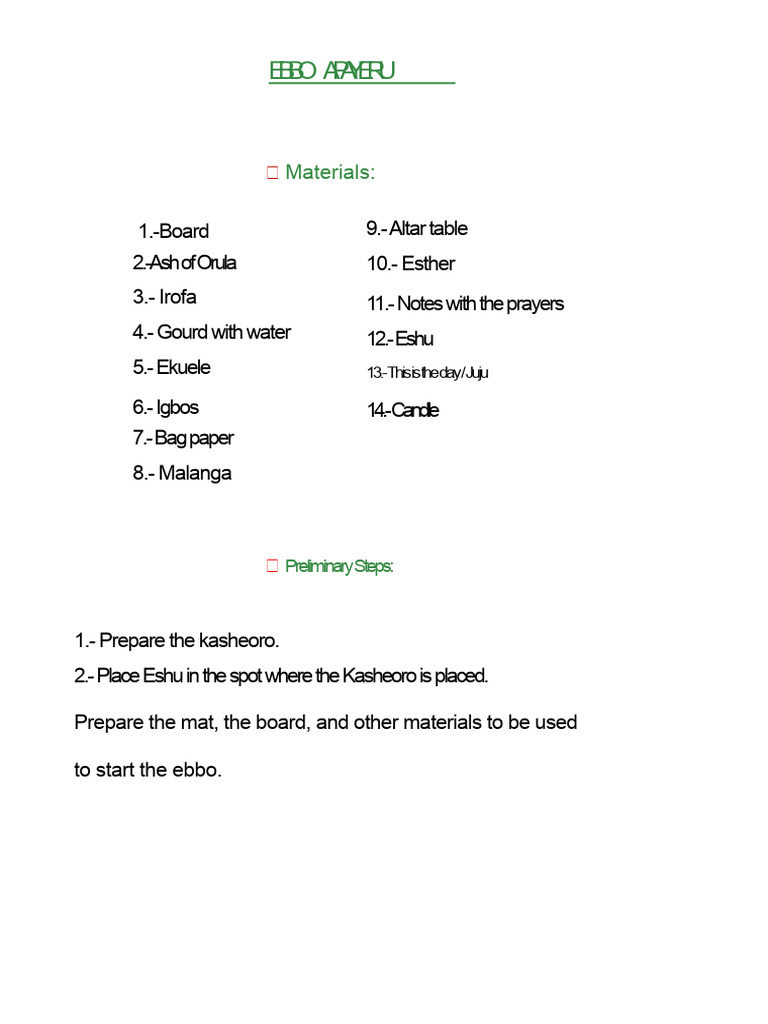 Ebbo Apayeru Ritual Instructions | PDF