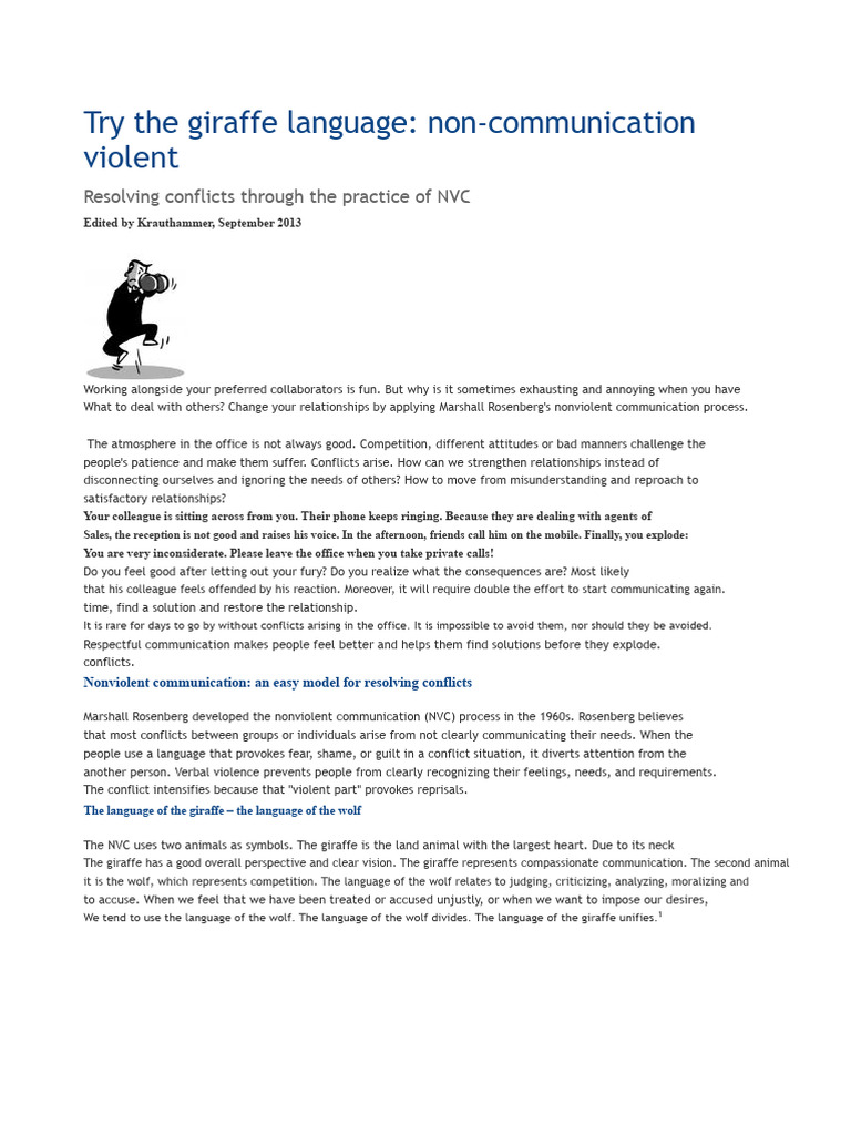 Giraffe Language: Nonviolent Communication | PDF | Social Psychology ...