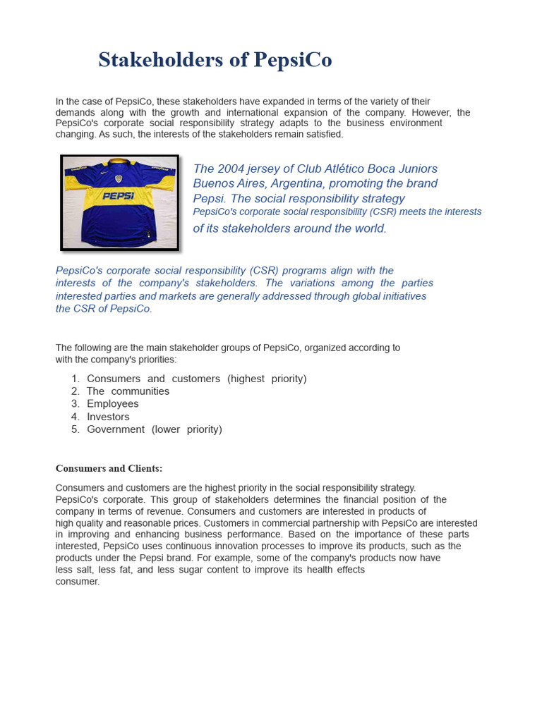 PepsiCo Stakeholders and CSR Strategy | PDF | Corporate Social ...