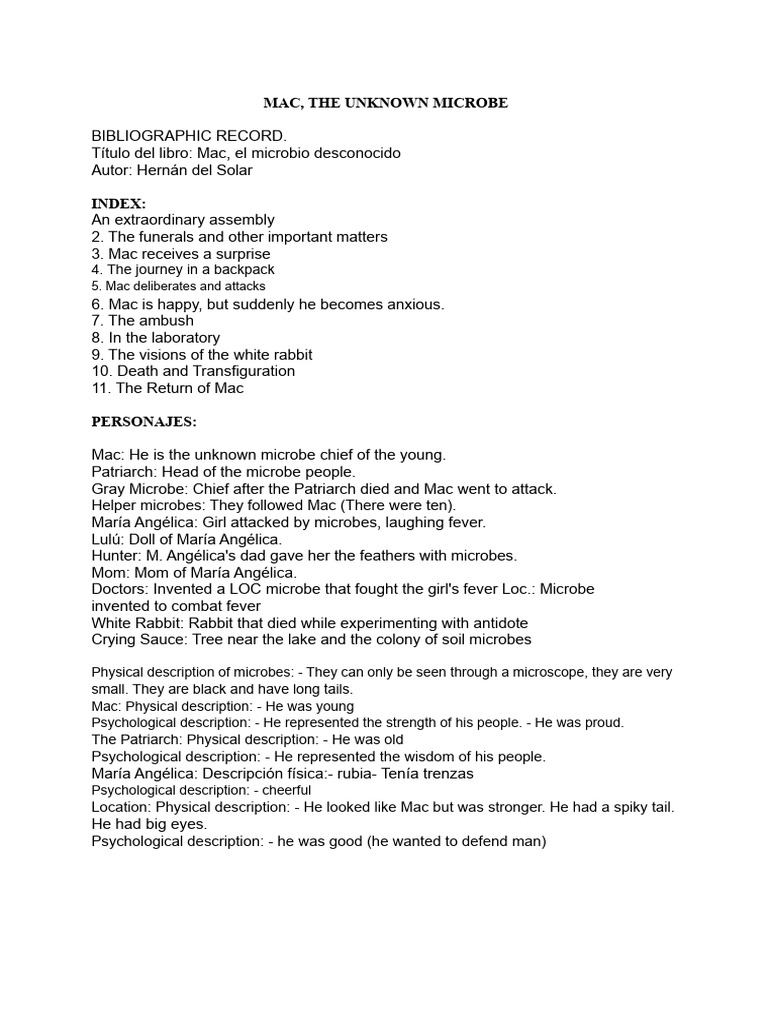 Summary of Mac The Unknown Microbe | PDF