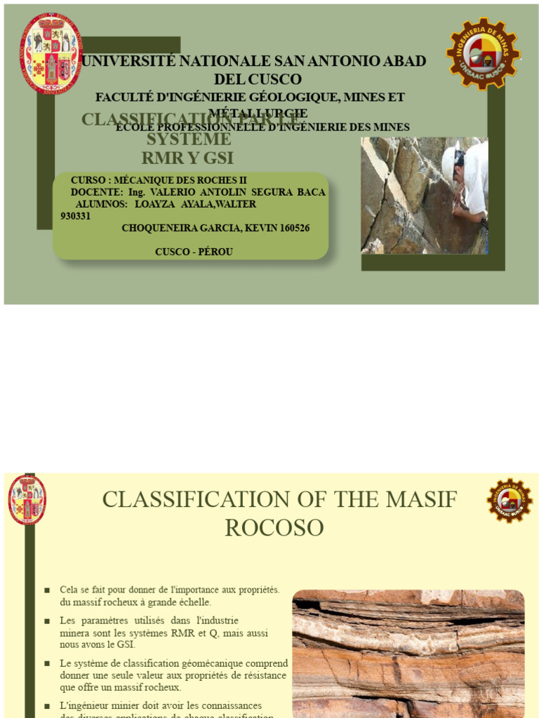 Classification géomécanique RMR en mines | PDF | Tunnel | Sciences de ...