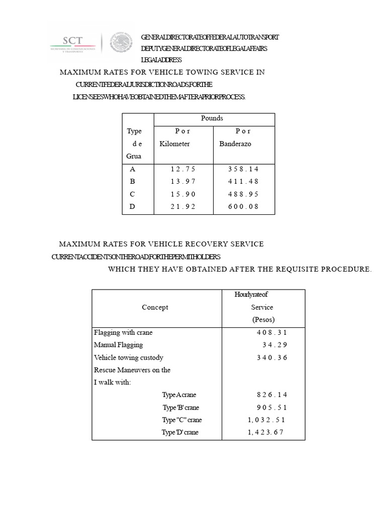 Federal Vehicle Towing Rate Guidelines | PDF | Truck | Trailer (Vehicle)