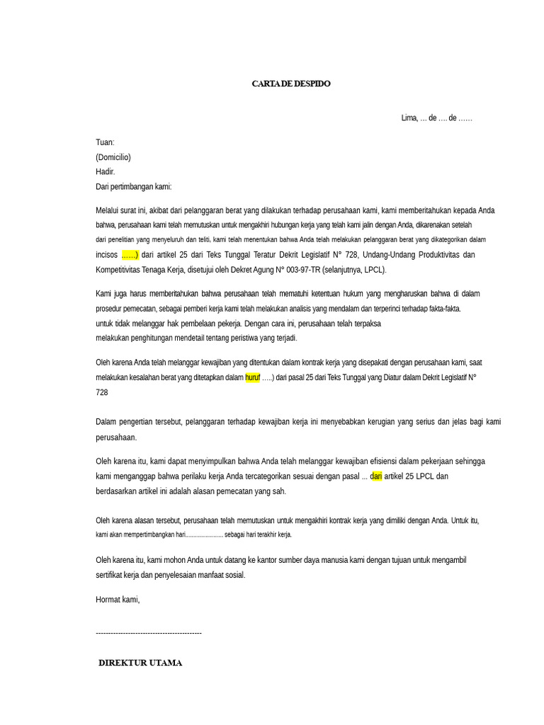 Surat Pemecatan Karyawan Resmi | PDF