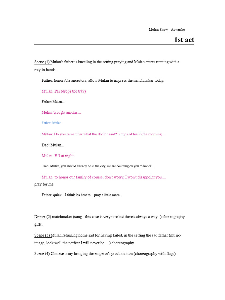 Mulan Show Script Overview | PDF