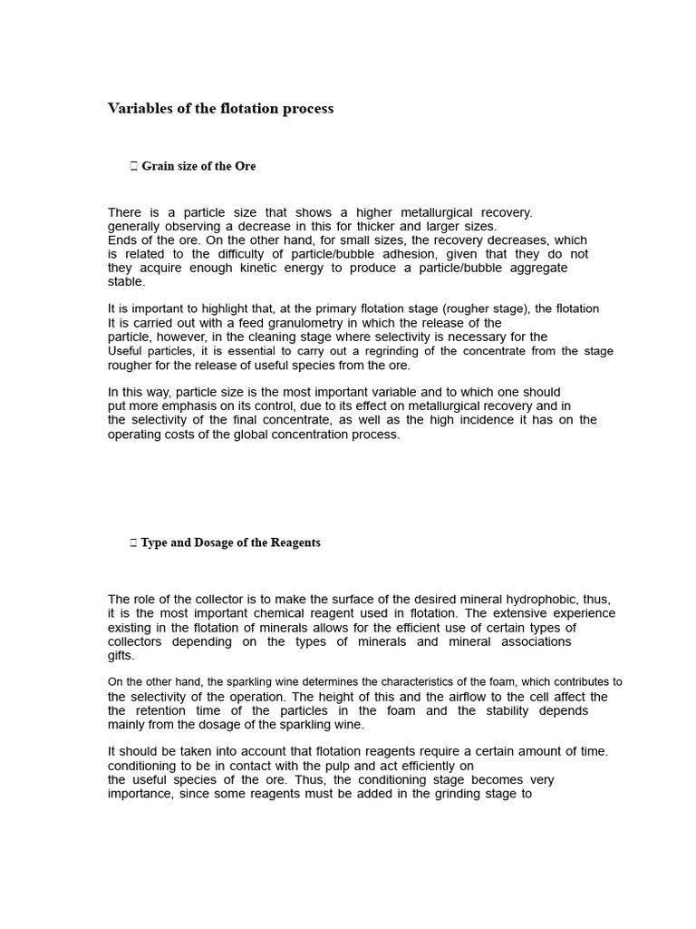 Variables of The Flotation Process | PDF | Chemistry | Applied And ...
