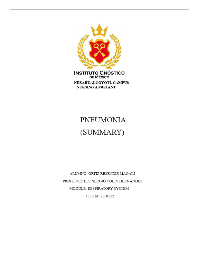 Pneumonia Overview for Nursing Assistants | PDF | Pneumonia | Infection