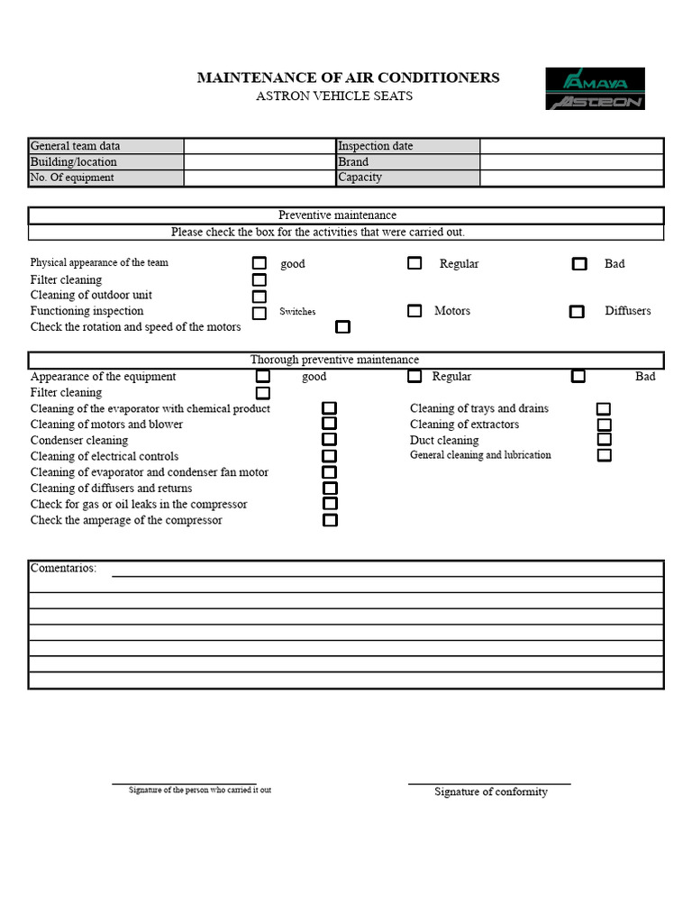 Air Conditioner Maintenance Checklist