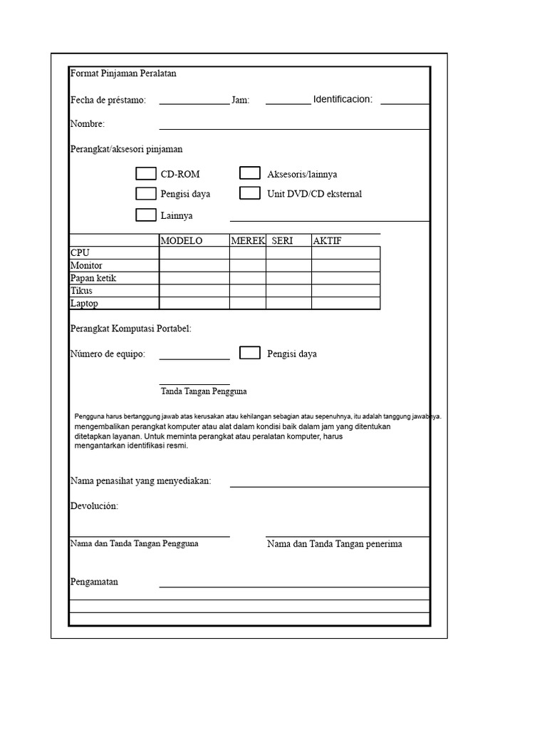 Format Pinjaman Peralatan Komputer | PDF