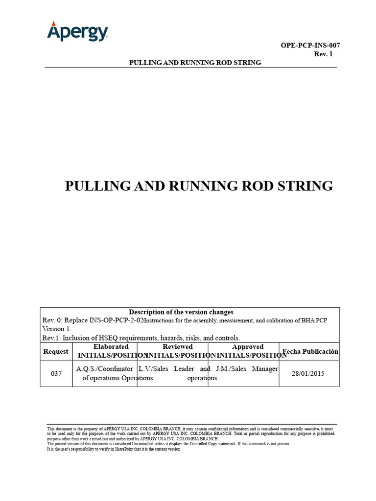 Pulling and Running of Rod String | PDF | Safety | Pipe (Fluid Conveyance)