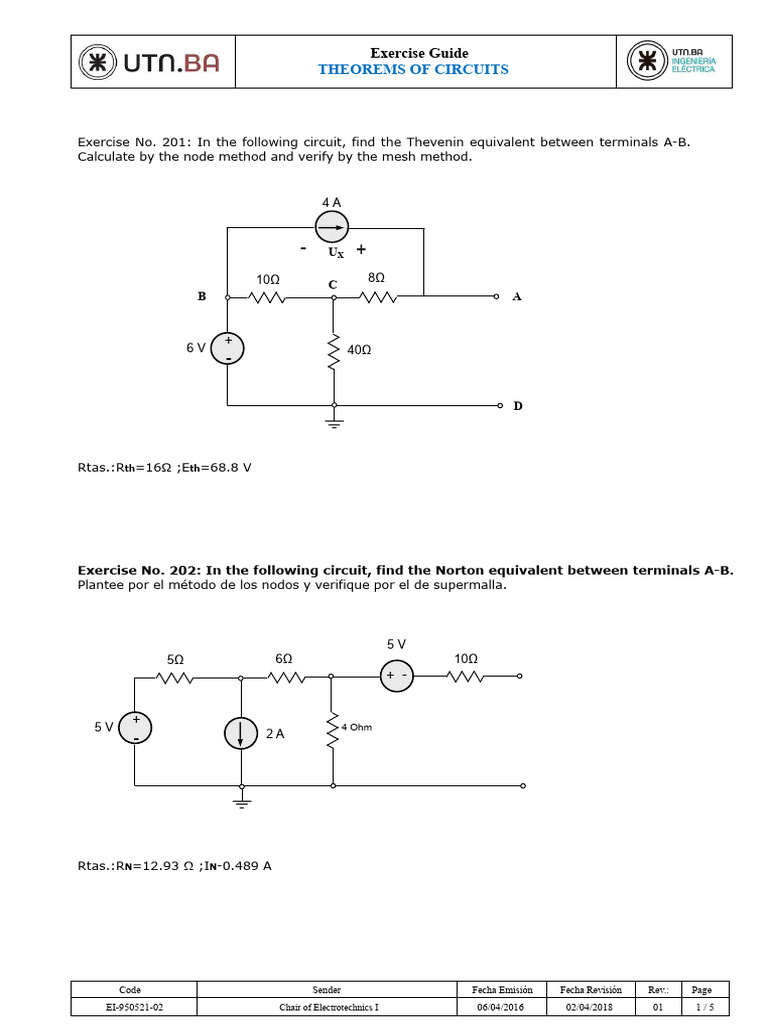 Thevenin Circuit Exercises Guide | PDF | Electricity | Electrical Circuits
