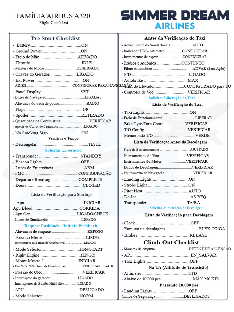Checklist Completo Airbus A320 | PDF | Aviação | Aeroespacial