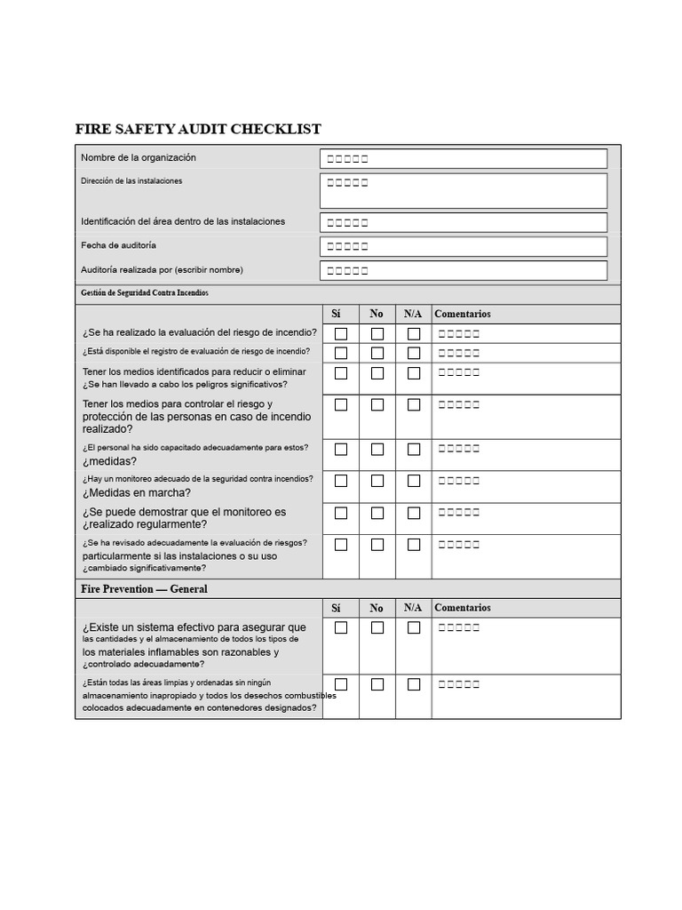 Checklist de Auditoría de Seguridad Contra Incendios | PDF | Incendios